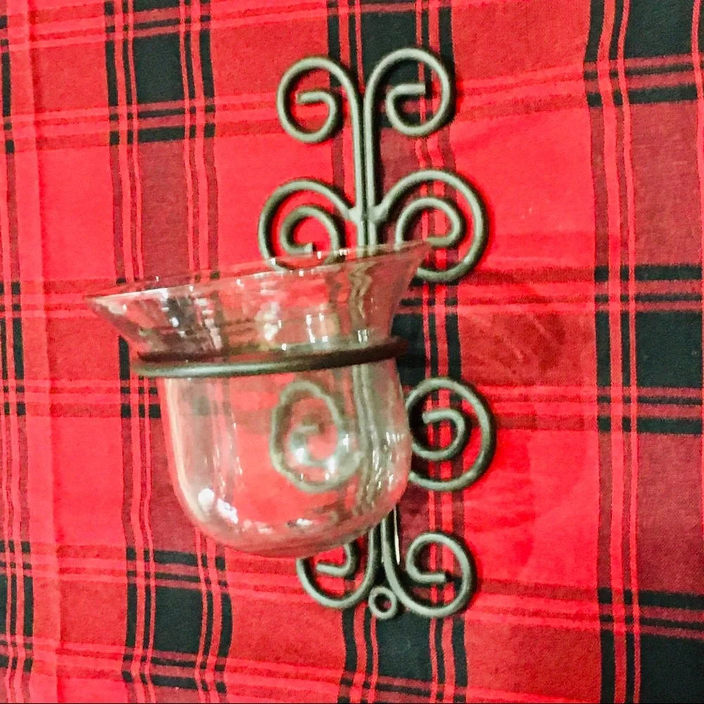 Glass candle wall sconce home decor — farmhouse cottage - wrought iron b…
